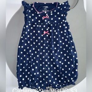 Carter's Navy Polka Dot Romper Bubble with Pink Bow Accents